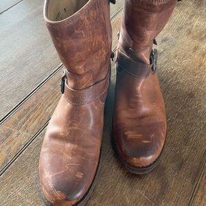 Frye Chestnut Brown Leather Lace-Up Harness Boots